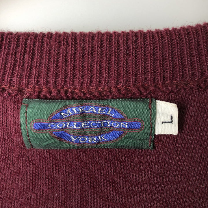 MIKAEL COLLECTION YORK V-Neck Acrylic Knit Vest, Made in USA, Men's Size L acrylic burgundy type Vintage Second Hand
