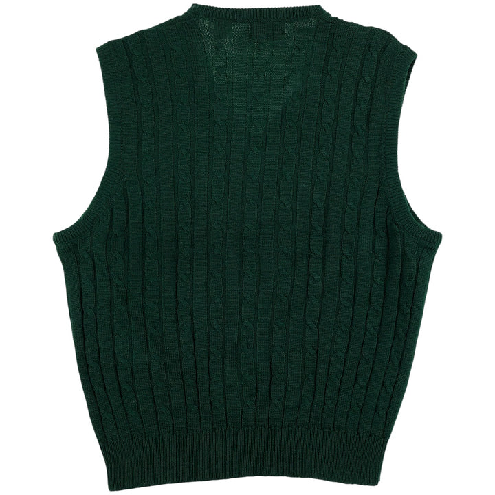 Vintage INDIAN cable knit V-neck acrylic knit vest, size L, men's size L acrylic green type Vintage Second Hand