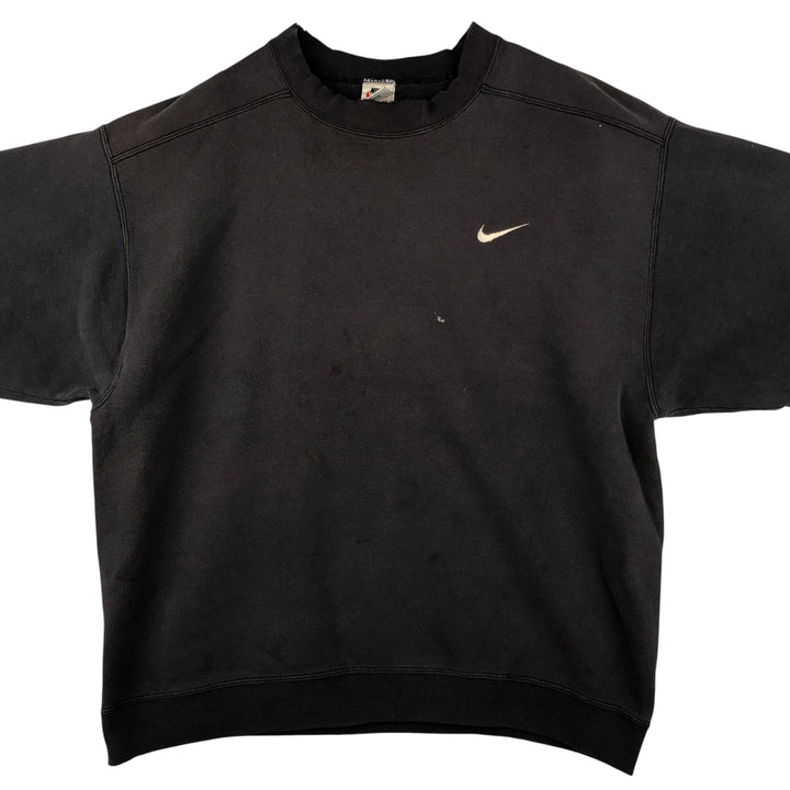 90'S Nike One Point Logo Sweatshirt Trainer Made in USA Men's L Size Vintage cotton black type Vintage Second Hand