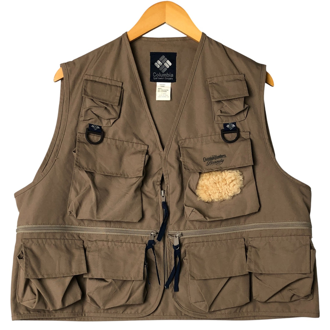 Vintage 1980'S Columbia Navy Blue Tag Fishing Vest, Men's Size L polyester beige type brown Vintage Second Hand