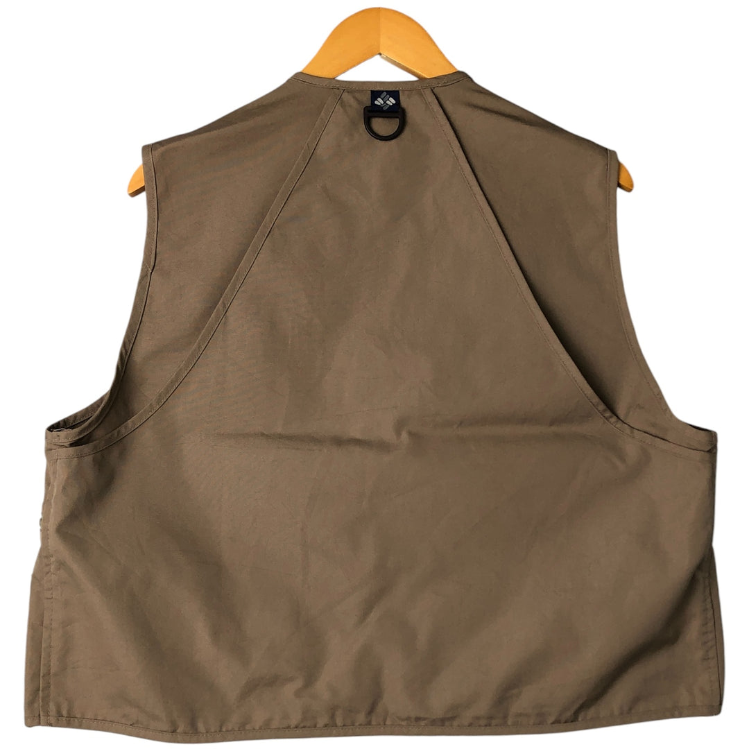Vintage 1980'S Columbia Navy Blue Tag Fishing Vest, Men's Size L polyester beige type brown Vintage Second Hand