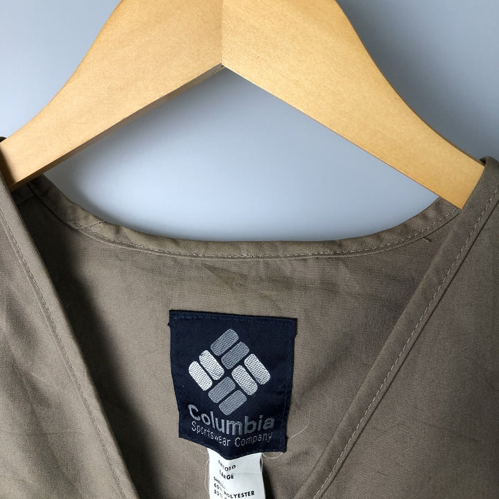 Vintage 1980'S Columbia Navy Blue Tag Fishing Vest, Men's Size L polyester beige type brown Vintage Second Hand
