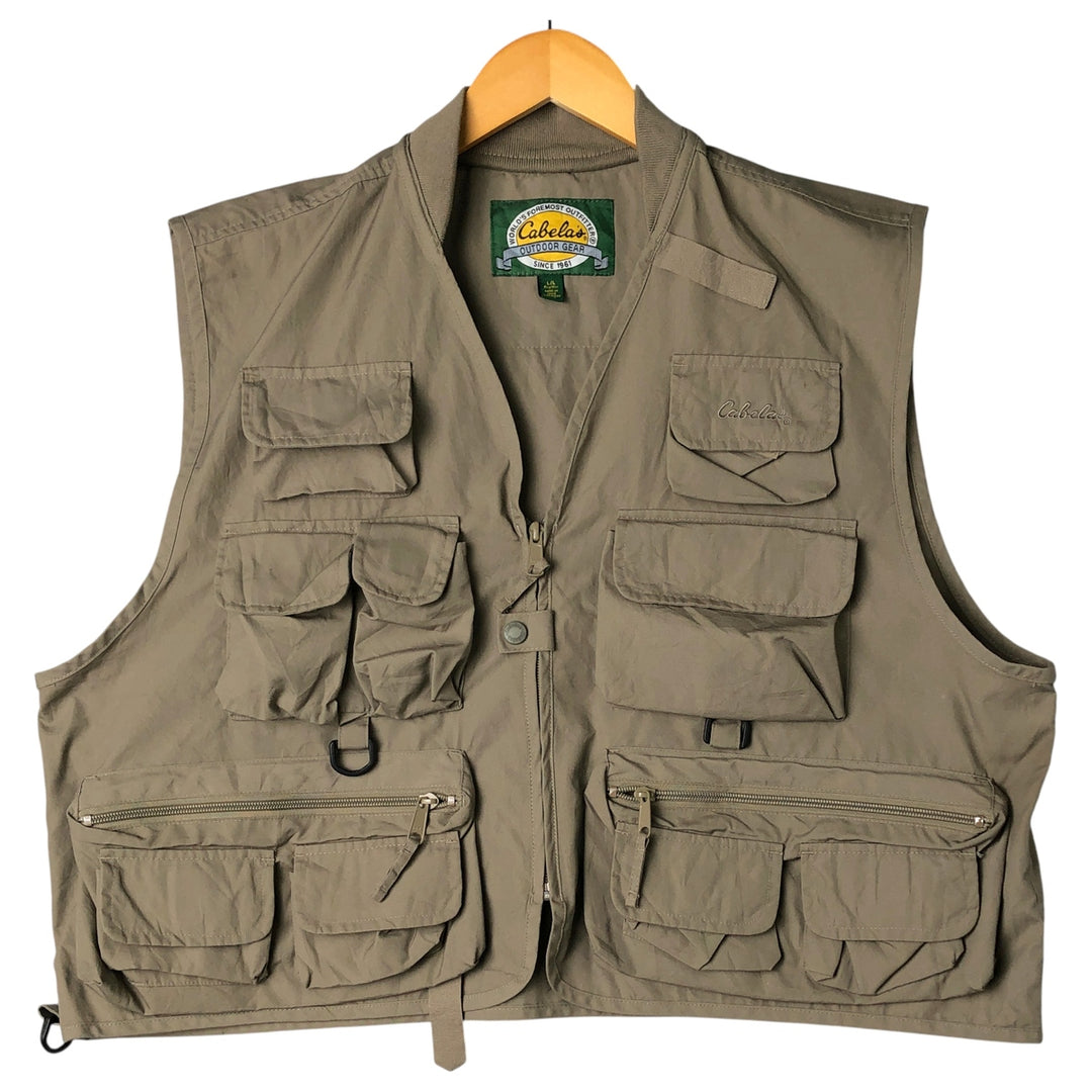 90s-00'S Vintage Cabela's Fishing Vest, Men's Size L polyester Khaki type sage green Vintage Second Hand