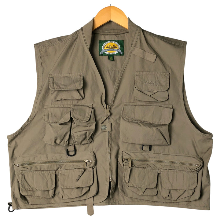90s-00'S Vintage Cabela's Fishing Vest, Men's Size L polyester Khaki type sage green Vintage Second Hand