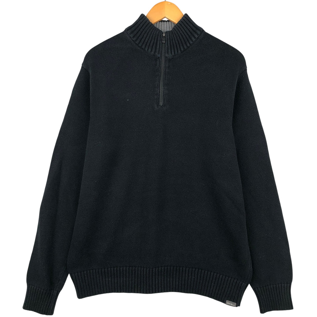 Eddie Bauer Cotton Knit Half-Zip Sweater, Men's Size L cotton black type Vintage Second Hand