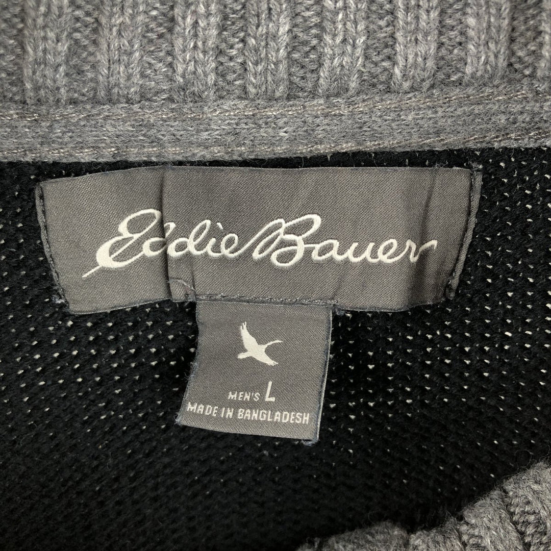Eddie Bauer Cotton Knit Half-Zip Sweater, Men's Size L cotton black type Vintage Second Hand
