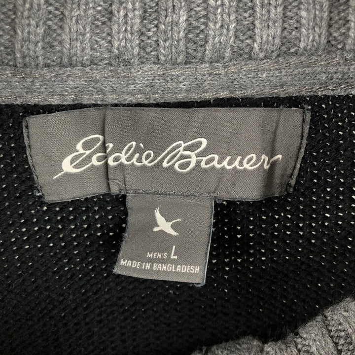 Eddie Bauer Cotton Knit Half-Zip Sweater, Men's Size L cotton black type Vintage Second Hand