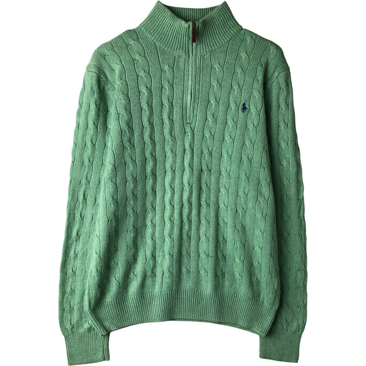 Ralph Lauren POLO RALPH LAUREN cable knit silk knit half-zip sweater, men's size L silk green type yellow green Vintage Second Hand
