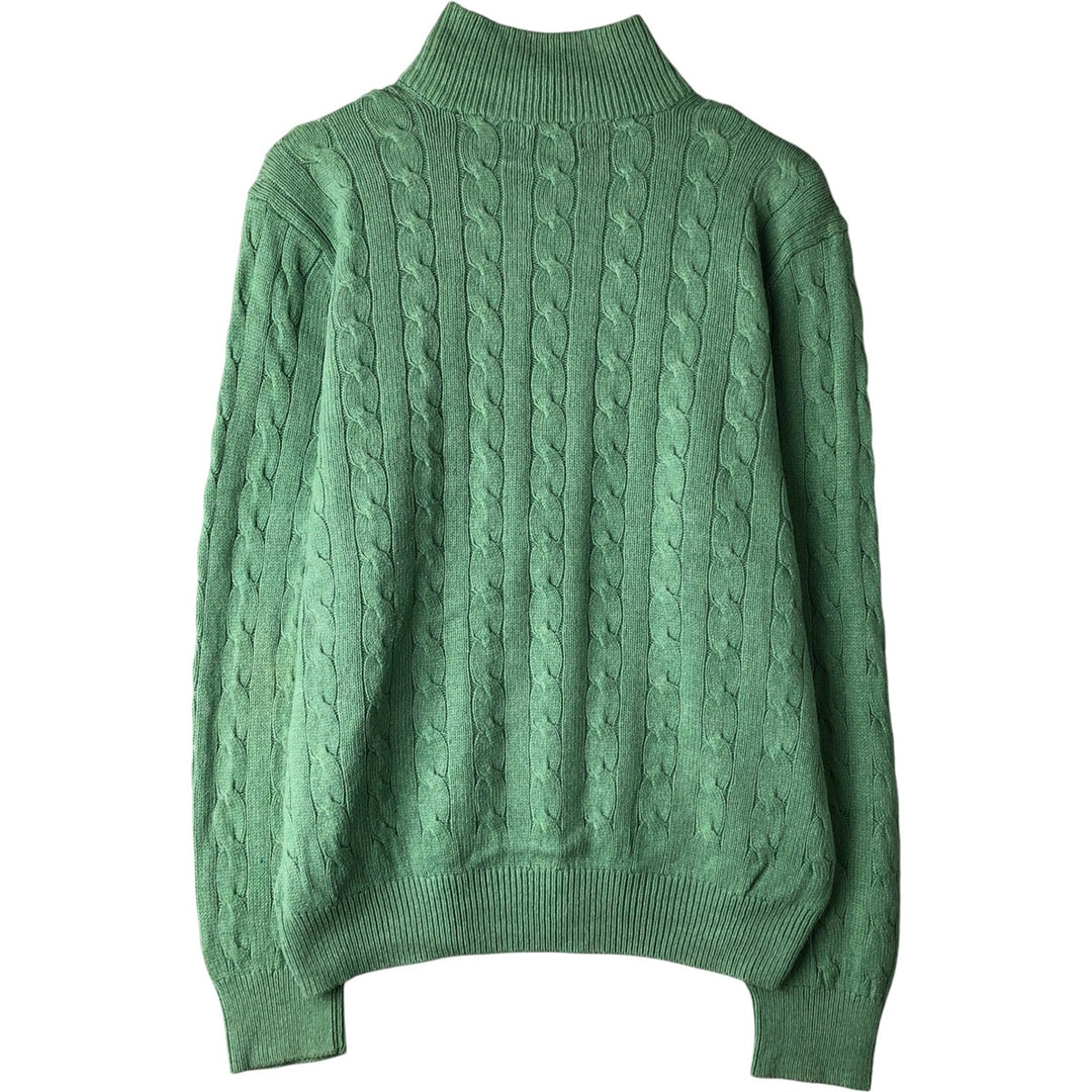 Ralph Lauren POLO RALPH LAUREN cable knit silk knit half-zip sweater, men's size L silk green type yellow green Vintage Second Hand