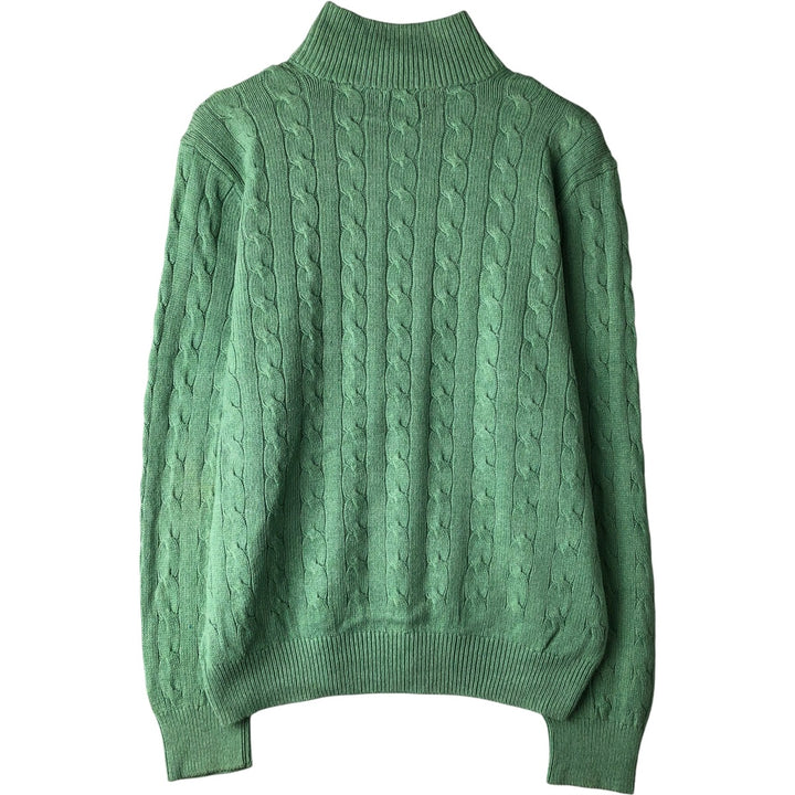 Ralph Lauren POLO RALPH LAUREN cable knit silk knit half-zip sweater, men's size L silk green type yellow green Vintage Second Hand