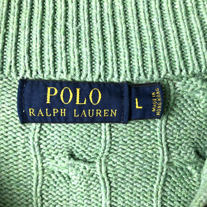 Ralph Lauren POLO RALPH LAUREN cable knit silk knit half-zip sweater, men's size L silk green type yellow green Vintage Second Hand