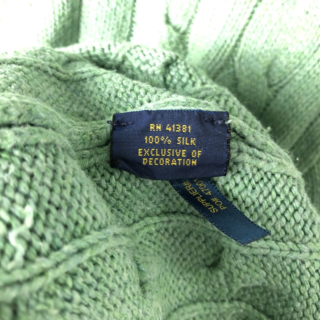 Ralph Lauren POLO RALPH LAUREN cable knit silk knit half-zip sweater, men's size L silk green type yellow green Vintage Second Hand