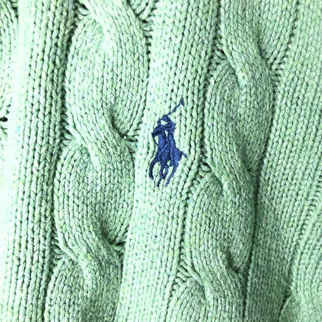 Ralph Lauren POLO RALPH LAUREN cable knit silk knit half-zip sweater, men's size L silk green type yellow green Vintage Second Hand