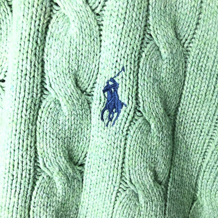 Ralph Lauren POLO RALPH LAUREN cable knit silk knit half-zip sweater, men's size L silk green type yellow green Vintage Second Hand