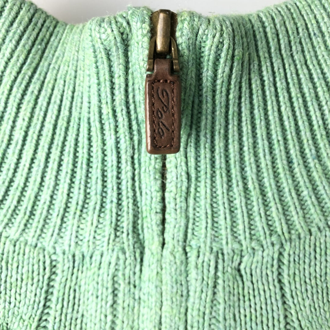 Ralph Lauren POLO RALPH LAUREN cable knit silk knit half-zip sweater, men's size L silk green type yellow green Vintage Second Hand