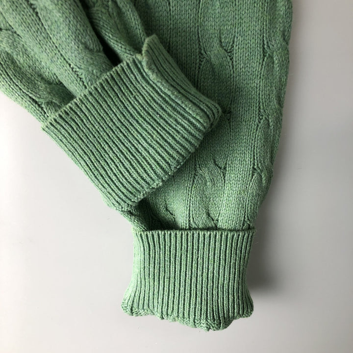 Ralph Lauren POLO RALPH LAUREN cable knit silk knit half-zip sweater, men's size L silk green type yellow green Vintage Second Hand