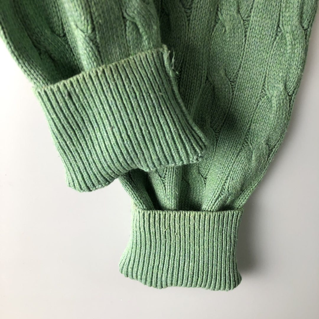 Ralph Lauren POLO RALPH LAUREN cable knit silk knit half-zip sweater, men's size L silk green type yellow green Vintage Second Hand