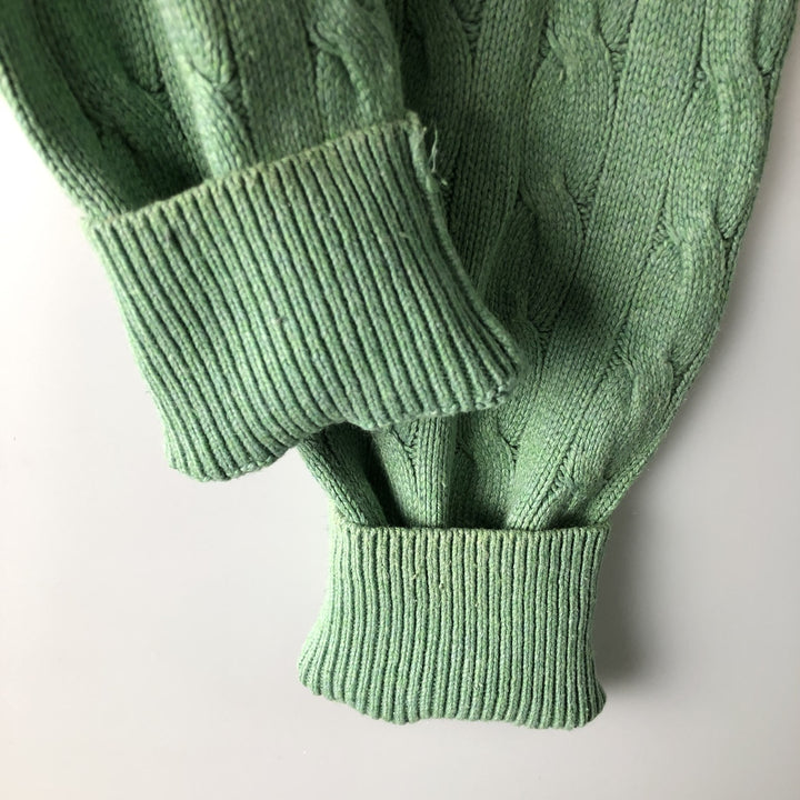 Ralph Lauren POLO RALPH LAUREN cable knit silk knit half-zip sweater, men's size L silk green type yellow green Vintage Second Hand