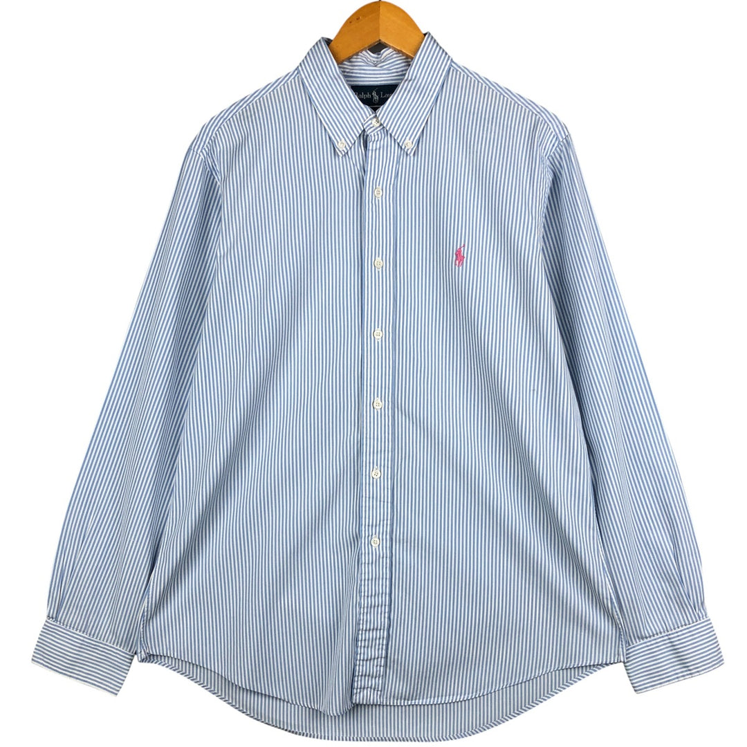 Ralph Lauren CUSTOM FIT long sleeve button down striped shirt men's size L cotton Blue type light blue Vintage Second Hand