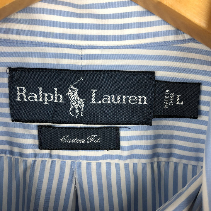 Ralph Lauren CUSTOM FIT long sleeve button down striped shirt men's size L cotton Blue type light blue Vintage Second Hand
