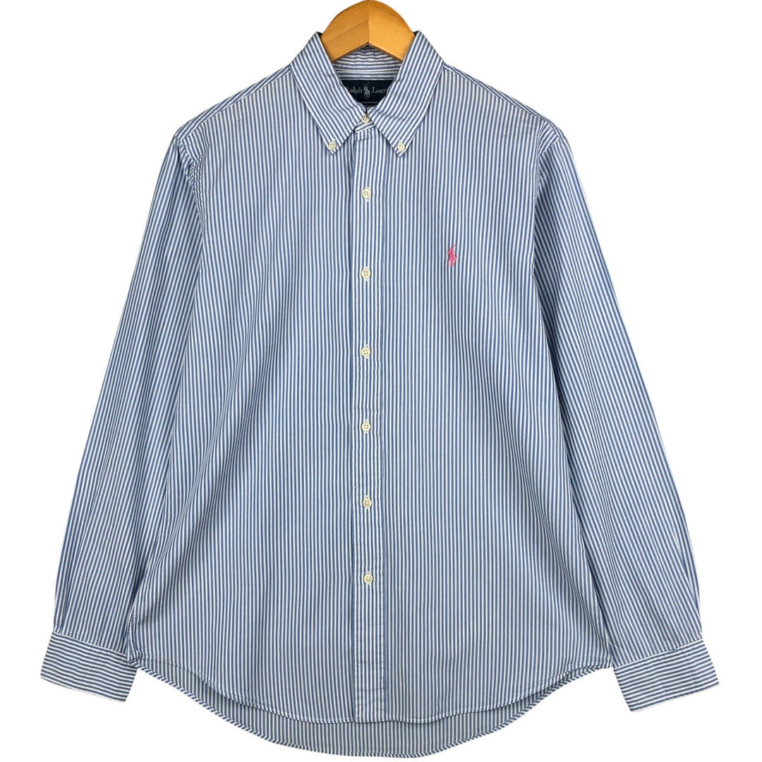 Ralph Lauren CUSTOM FIT long sleeve button down striped shirt men's size M cotton Blue type light blue Vintage Second Hand