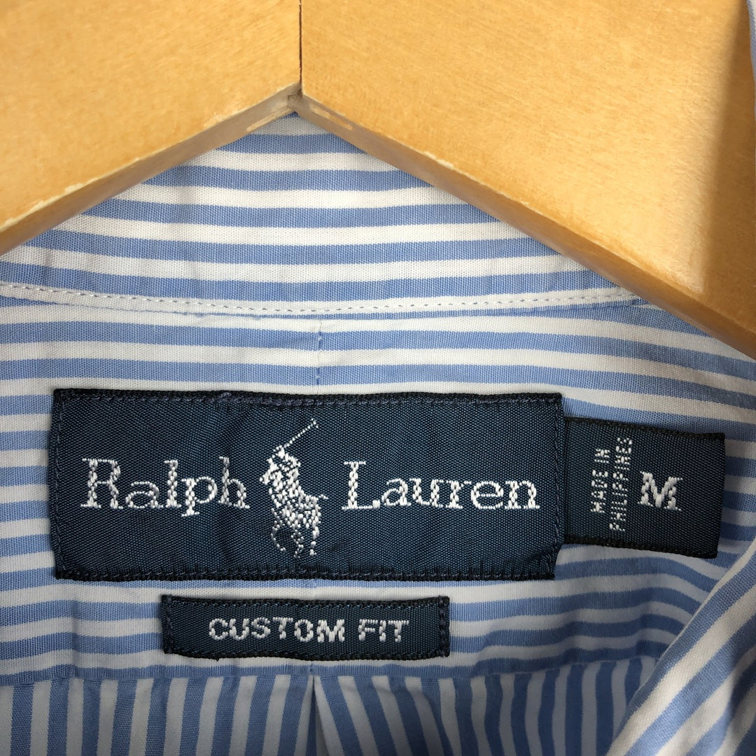 Ralph Lauren CUSTOM FIT long sleeve button down striped shirt men's size M cotton Blue type light blue Vintage Second Hand