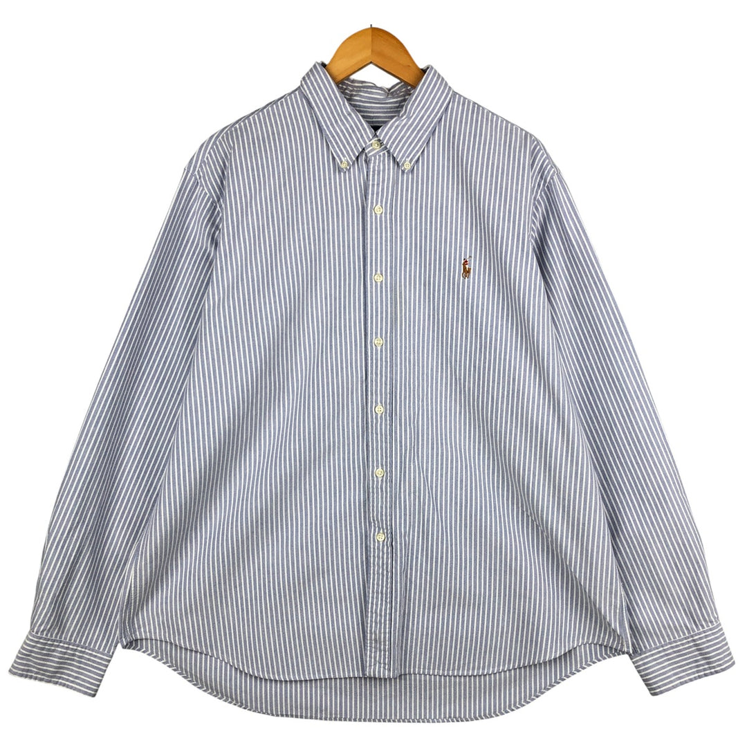 Ralph Lauren long-sleeved button-down striped shirt, men's XXL cotton Navy blue Vintage Second Hand