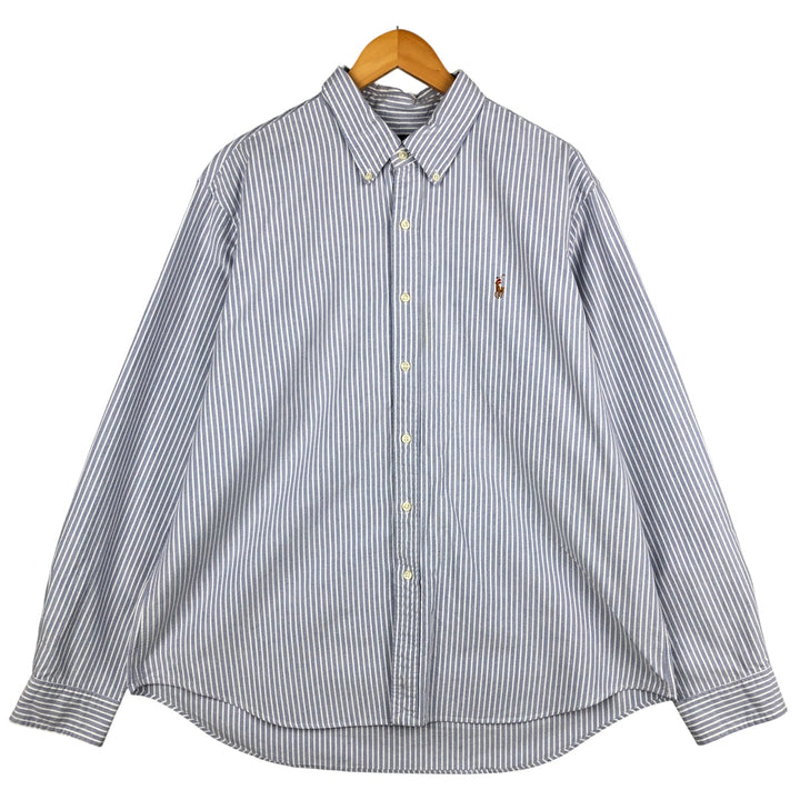 Ralph Lauren long-sleeved button-down striped shirt, men's XXL cotton Navy blue Vintage Second Hand