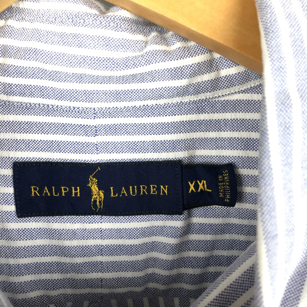 Ralph Lauren long-sleeved button-down striped shirt, men's XXL cotton Navy blue Vintage Second Hand