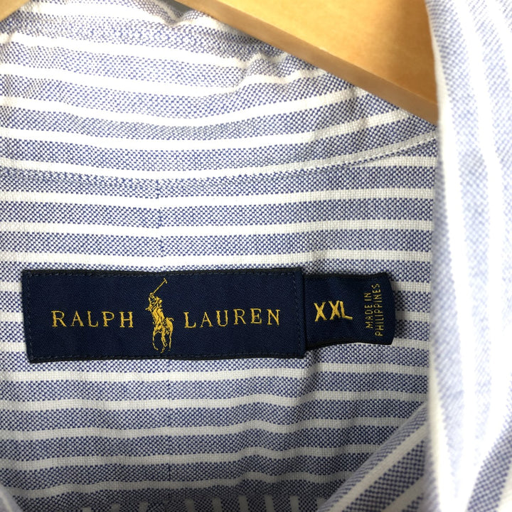 Ralph Lauren long-sleeved button-down striped shirt, men's XXL cotton Navy blue Vintage Second Hand