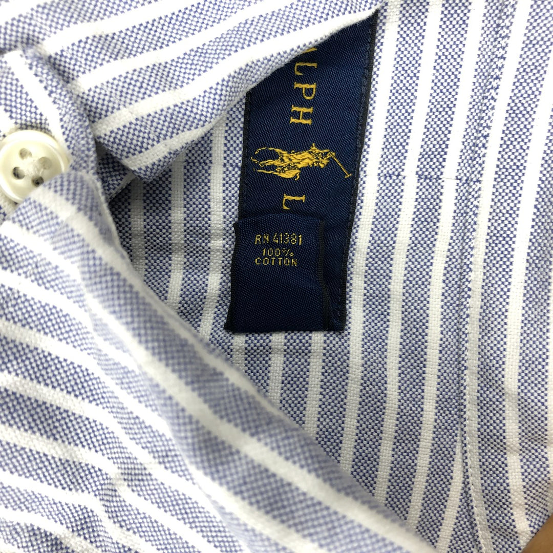 Ralph Lauren long-sleeved button-down striped shirt, men's XXL cotton Navy blue Vintage Second Hand