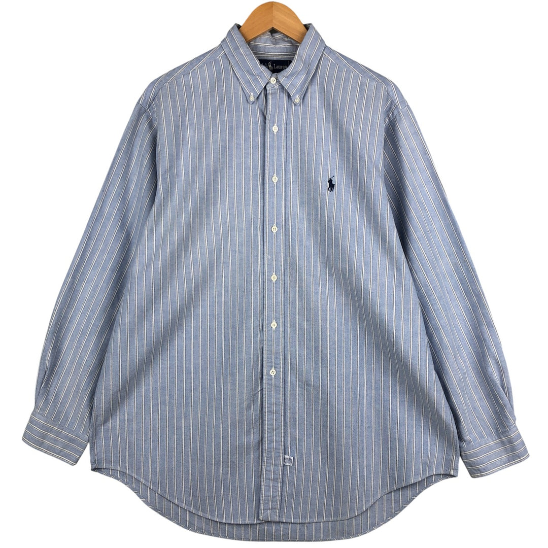 Ralph Lauren POLO by Ralph Lauren long-sleeved button-down striped shirt, men's size XL cotton Blue type light blue Vintage Second Hand