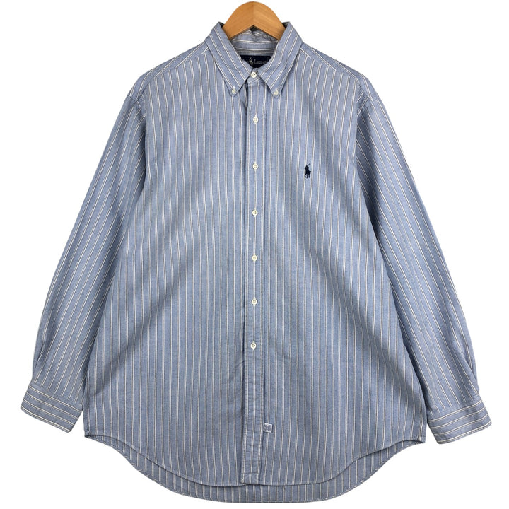 Ralph Lauren POLO by Ralph Lauren long-sleeved button-down striped shirt, men's size XL cotton Blue type light blue Vintage Second Hand