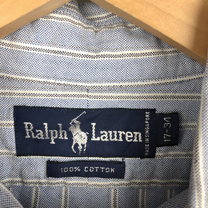 Ralph Lauren POLO by Ralph Lauren long-sleeved button-down striped shirt, men's size XL cotton Blue type light blue Vintage Second Hand