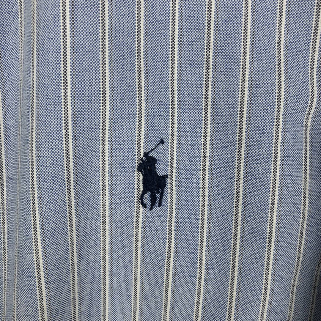 Ralph Lauren POLO by Ralph Lauren long-sleeved button-down striped shirt, men's size XL cotton Blue type light blue Vintage Second Hand