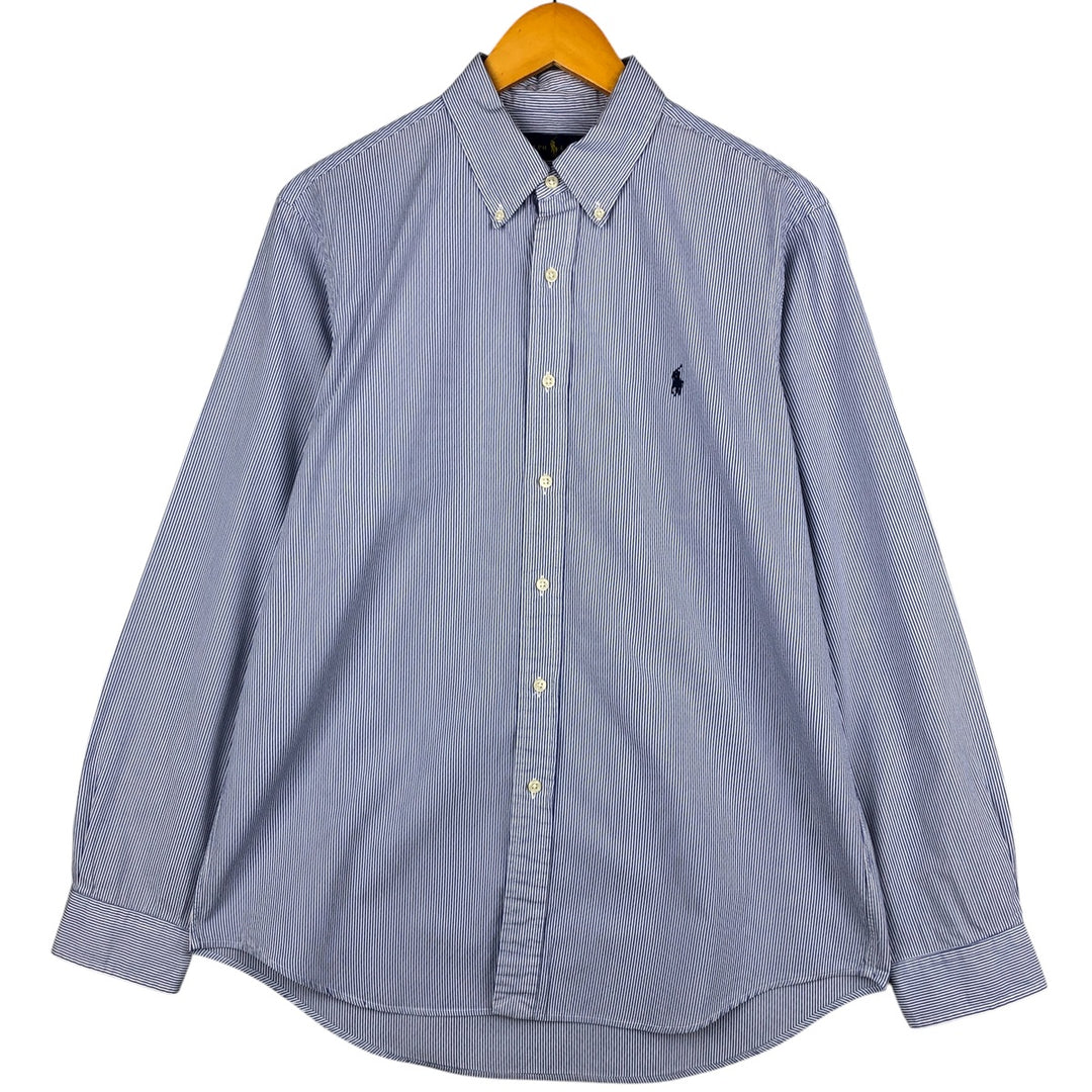 Ralph Lauren long sleeve button down striped shirt, men's size L cotton Navy blue Vintage Second Hand