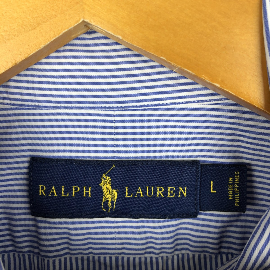 Ralph Lauren long sleeve button down striped shirt, men's size L cotton Navy blue Vintage Second Hand