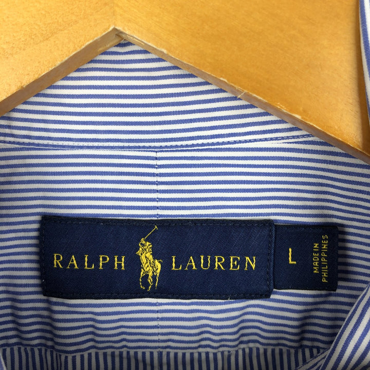 Ralph Lauren long sleeve button down striped shirt, men's size L cotton Navy blue Vintage Second Hand