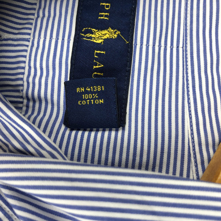 Ralph Lauren long sleeve button down striped shirt, men's size L cotton Navy blue Vintage Second Hand