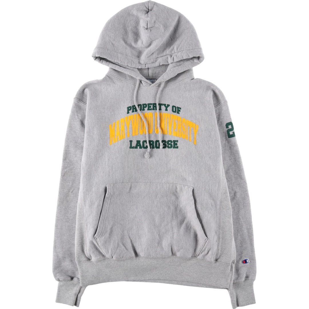 Champion Reverse Weave 3-row print college sweatshirt pullover hoodie, size M for men cotton gray type Vintage Second Hand