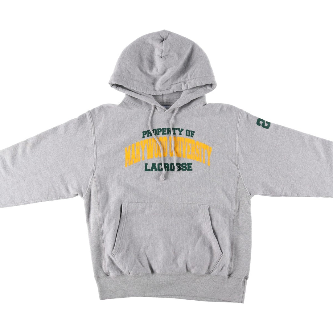 Champion Reverse Weave 3-row print college sweatshirt pullover hoodie, size M for men cotton gray type Vintage Second Hand