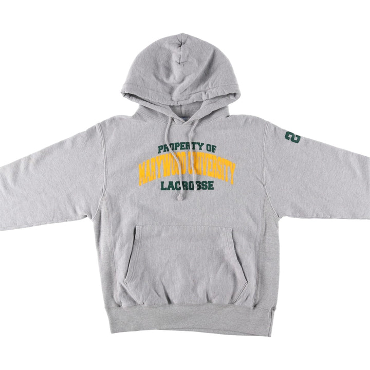 Champion Reverse Weave 3-row print college sweatshirt pullover hoodie, size M for men cotton gray type Vintage Second Hand