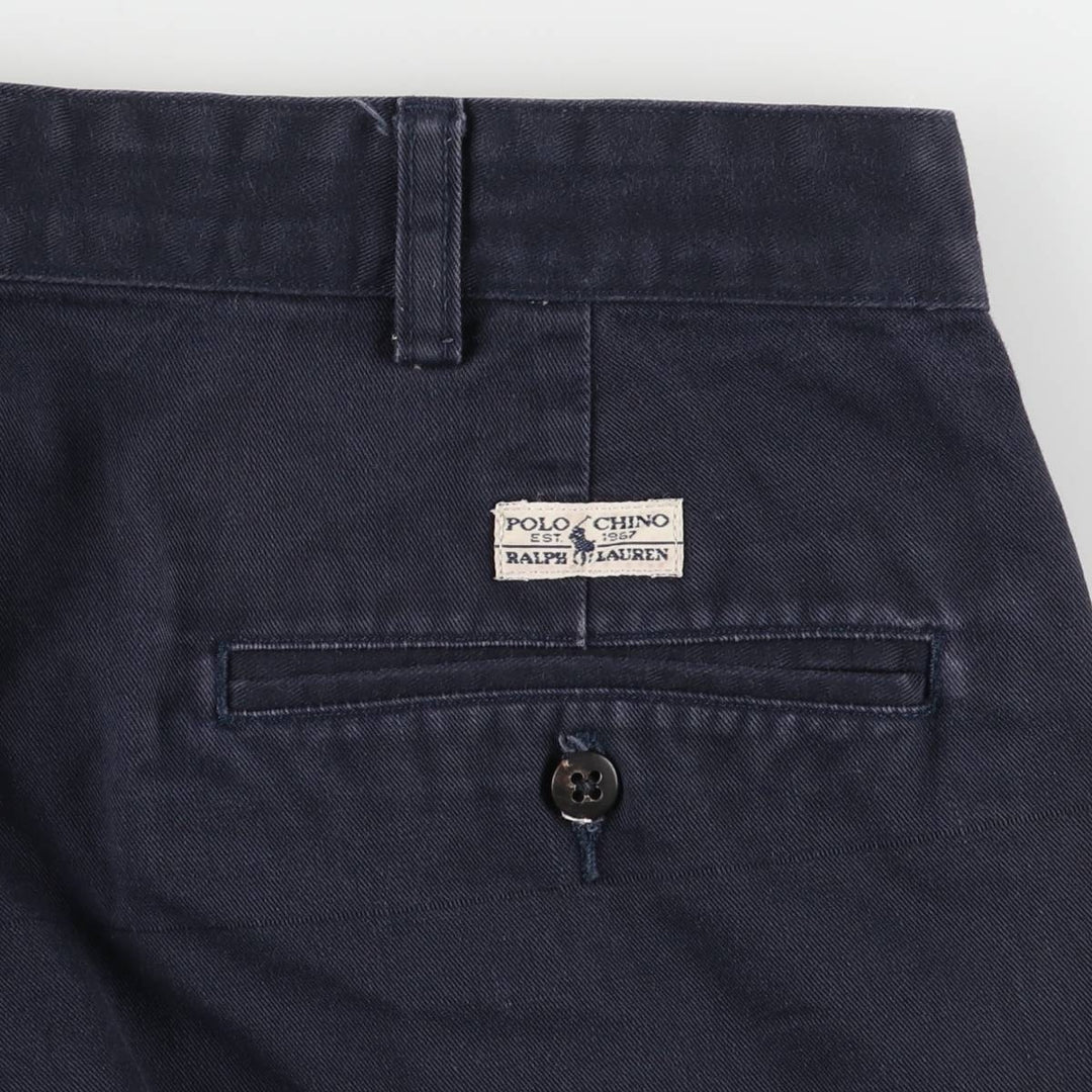 Ralph Lauren Polo Ralph Lauren Two-pleat Chino Pants for Men, W34 equivalent cotton navy blue type Vintage Second Hand
