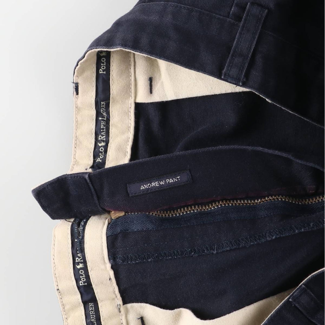 Ralph Lauren Polo Ralph Lauren Two-pleat Chino Pants for Men, W34 equivalent cotton navy blue type Vintage Second Hand