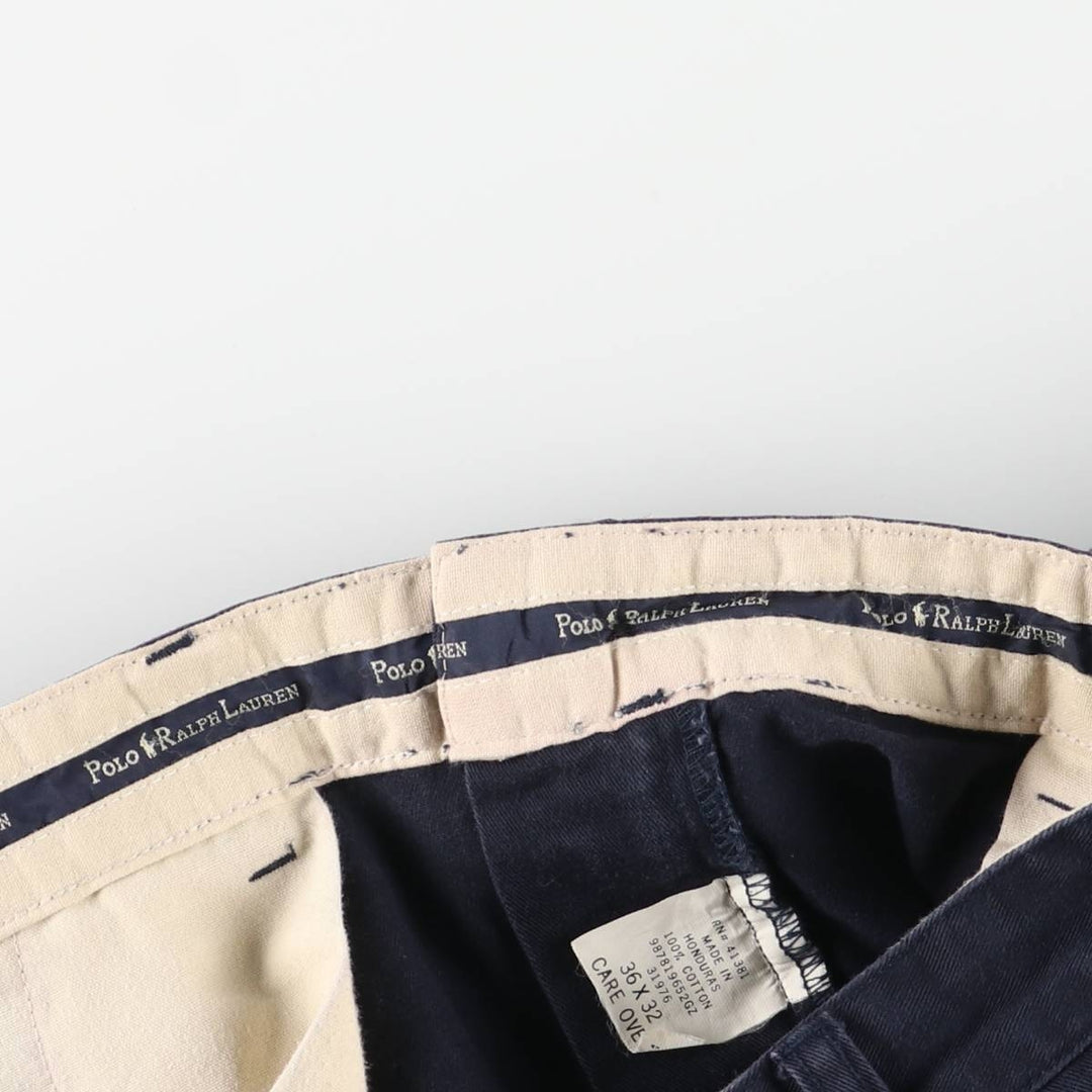 Ralph Lauren Polo Ralph Lauren Two-pleat Chino Pants for Men, W34 equivalent cotton navy blue type Vintage Second Hand