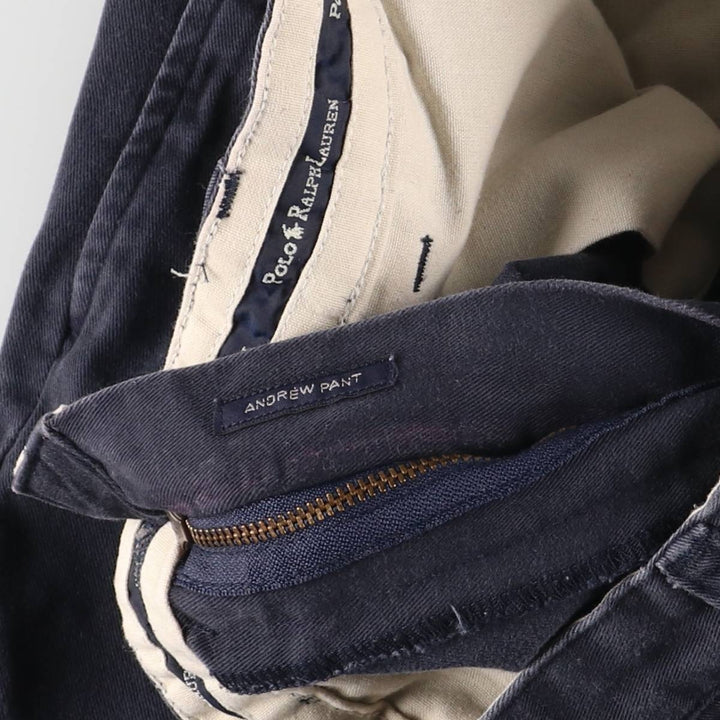 Ralph Lauren Polo Ralph Lauren Two-pleat Chino Pants for Men, W34 equivalent cotton navy blue type Vintage Second Hand