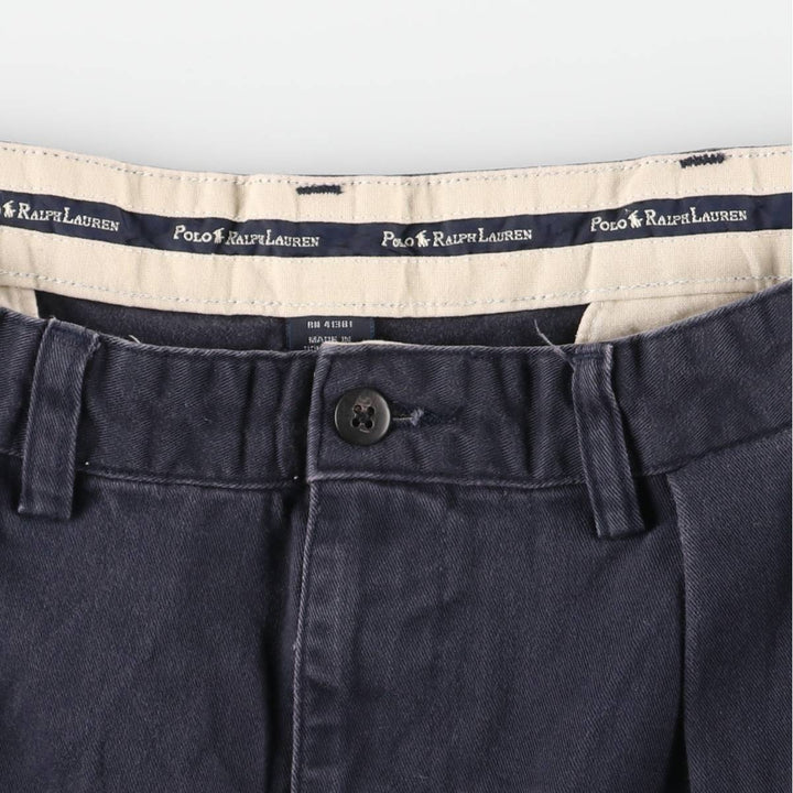 Ralph Lauren Polo Ralph Lauren Two-pleat Chino Pants for Men, W34 equivalent cotton navy blue type Vintage Second Hand