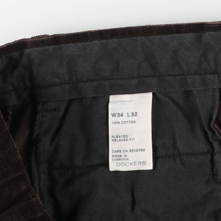 Dockers Pleated Relaxed Fit Two-Pleated Corduroy Pants, Men's, Size W33 cotton brown type Vintage Second Hand