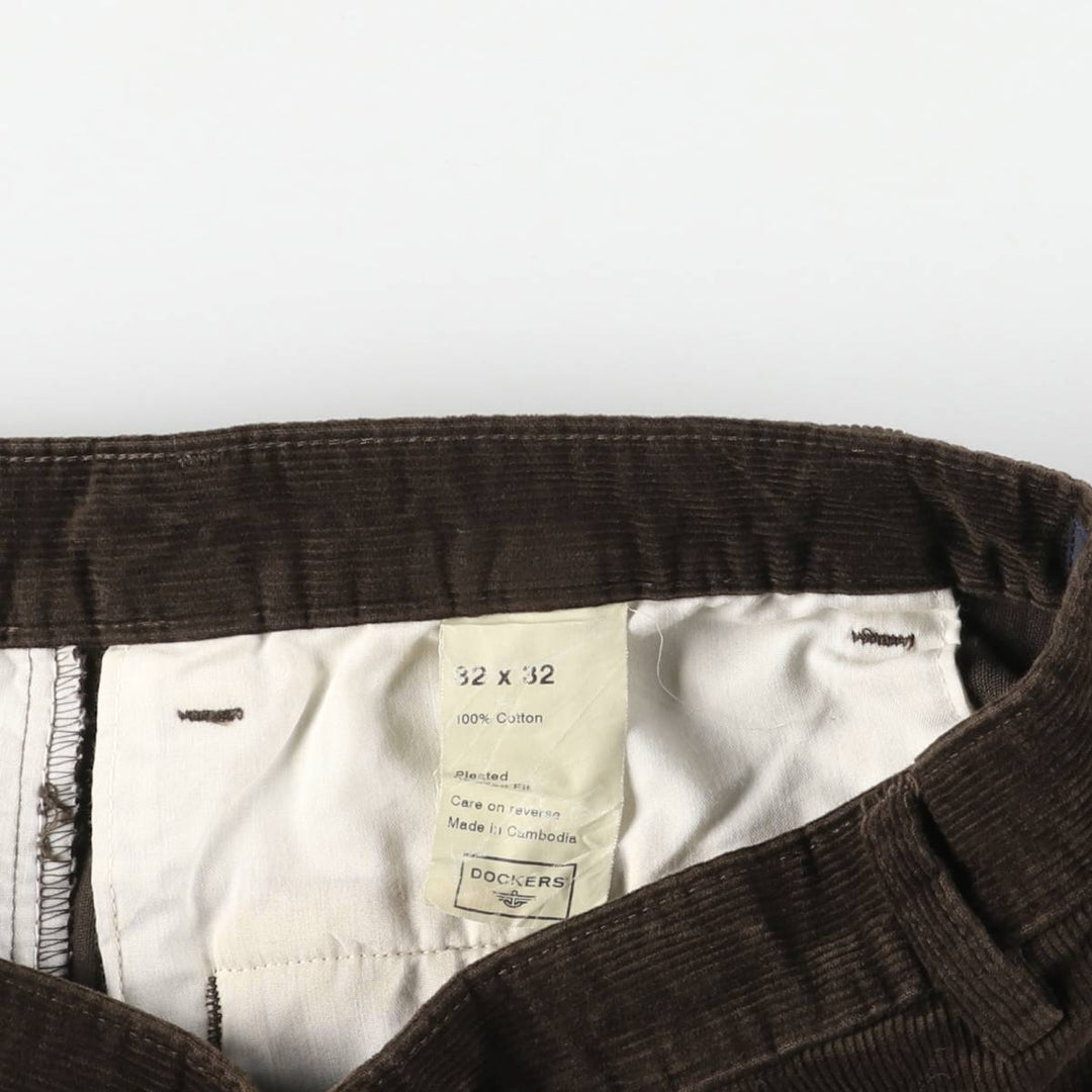 2000'S Dockers Pleated Relaxed Fit Two-Pleated Corduroy Pants, Men's, Size W30 cotton brown type Vintage Second Hand