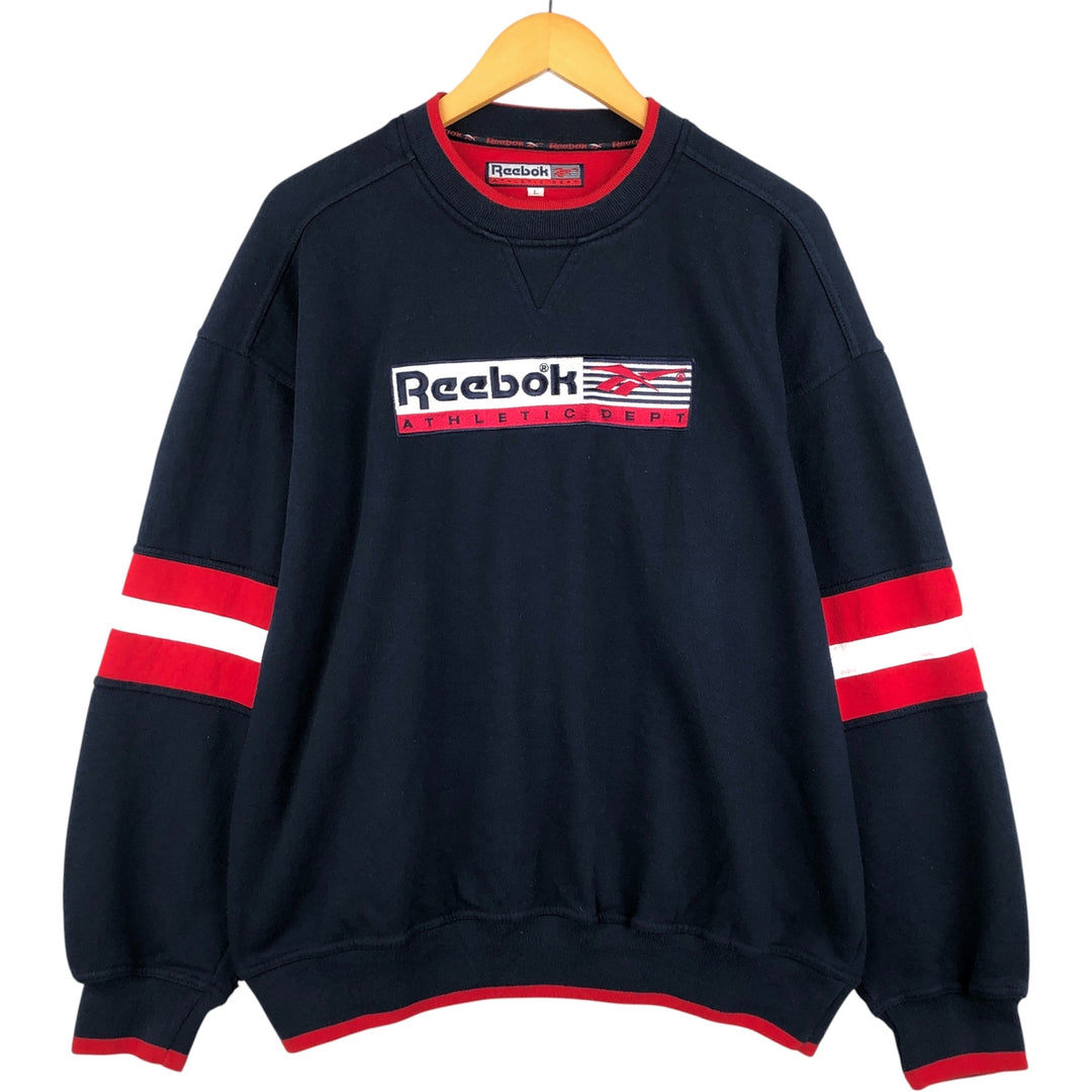 90s-00'S Reebok ATHLETIC DEPT Logo Sweatshirt, Men's Size L, Vintage polyester navy blue type Vintage Second Hand
